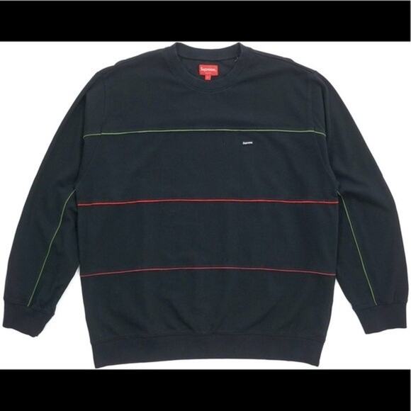 Supreme Navy Pique Crewneck with Multicolor Piping Size M - Picture 11 of 11